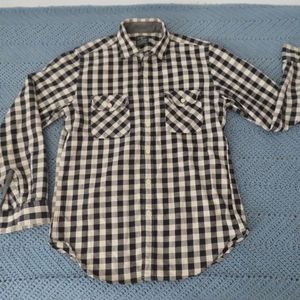 J Crew Shirt Mens M Button Up Heavyweight Flannel Plaid beige black Pocket
